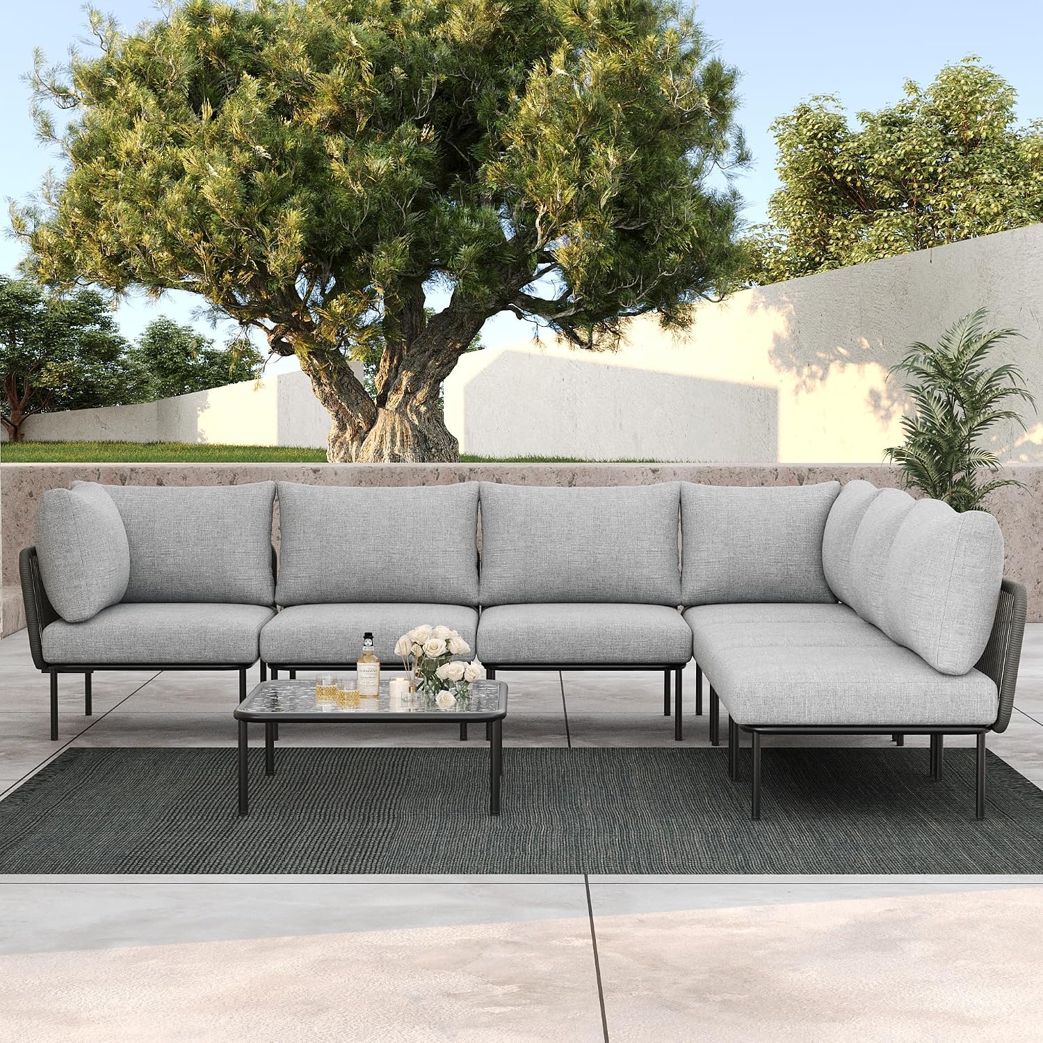 LayinSun 2 Pieces Aluminum Patio Furniture Set, Modern Modular Sectional Corner Chairs and Upgrade Thickness Cushion