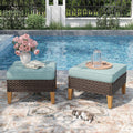 PHI VILLA 2 Pieces Patio Ottoman, All Weather Rattan Wicker Ottoman Seat, Outdoor Footstool Footrest Seat with Cushions, Aqua Blue