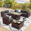 Amopatio 8 Pieces Patio Furniture Set with Fire Pit Table, Outdoor Sectional Conversation Sofa with Waterproof Cover, All-Weather Wicker for Garden, Backyard, Porch, Balcony(Dark Grey)
