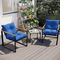 3 Piece Patio Bistro Set Outdoor - Small Space Balcony Furniture with 2 Cushioned Chairs & Coffee Table, Rust-Proof Metal Frame, Breathable Textilene, Modern Porch Deck Set (Blue)