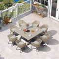 PURPLE LEAF 9 Pieces Outdoor Dining Set All-Weather PE Rattan Outdoor Patio Furniture Set with All Aluminum Frame Square Table and Chairs Set for Lawn Garden Backyard Deck, Champagne