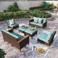 Sophia & William Oversized Patio Furniture Set, 8 Piece Outdoor Wicker Conversation Set Rattan Sectional Sofa, 4 Corner Sofa, 2 Armless Sofa, 2 Ottoman for Backyard, Deck, Pool(Aqua Blue)