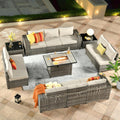 ovios 13 Pieces Patio Furniture Set, Outdoor Wicker Sectional Sofa with 42 Inch Fire Pit Table Comfy Cushions, Modern Modular Deep Seat Rattan Couch Conversation Set, Beige
