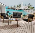 GarveeLife 4 Pieces Patio Furniture Sets Wicker Outdoor Patio Table and Chairs Set with Glass Side Table, Loveseat Chairs, Boho Rattan 4 Seater Conversation Sets for Backyard, Porch, Bistro, Black