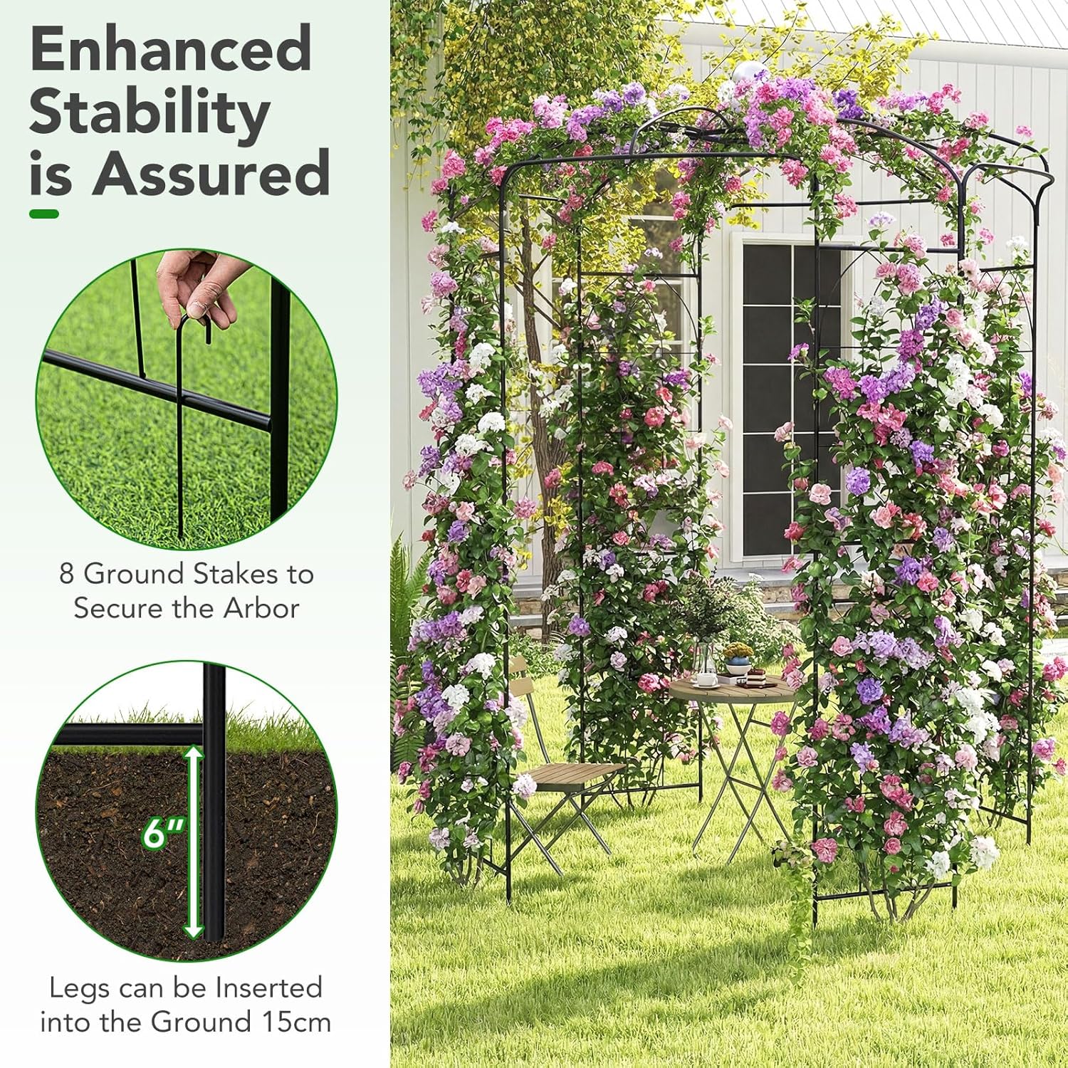 LDAILY Birdcage Shape Garden Arch, 9.3 x 6.5FT Arbor for Clematis, Rose, Heavy Duty Pergola Pavilion, Outdoor Metal Frame Arch Trellis for Ceremony, Party, Wedding Decoration