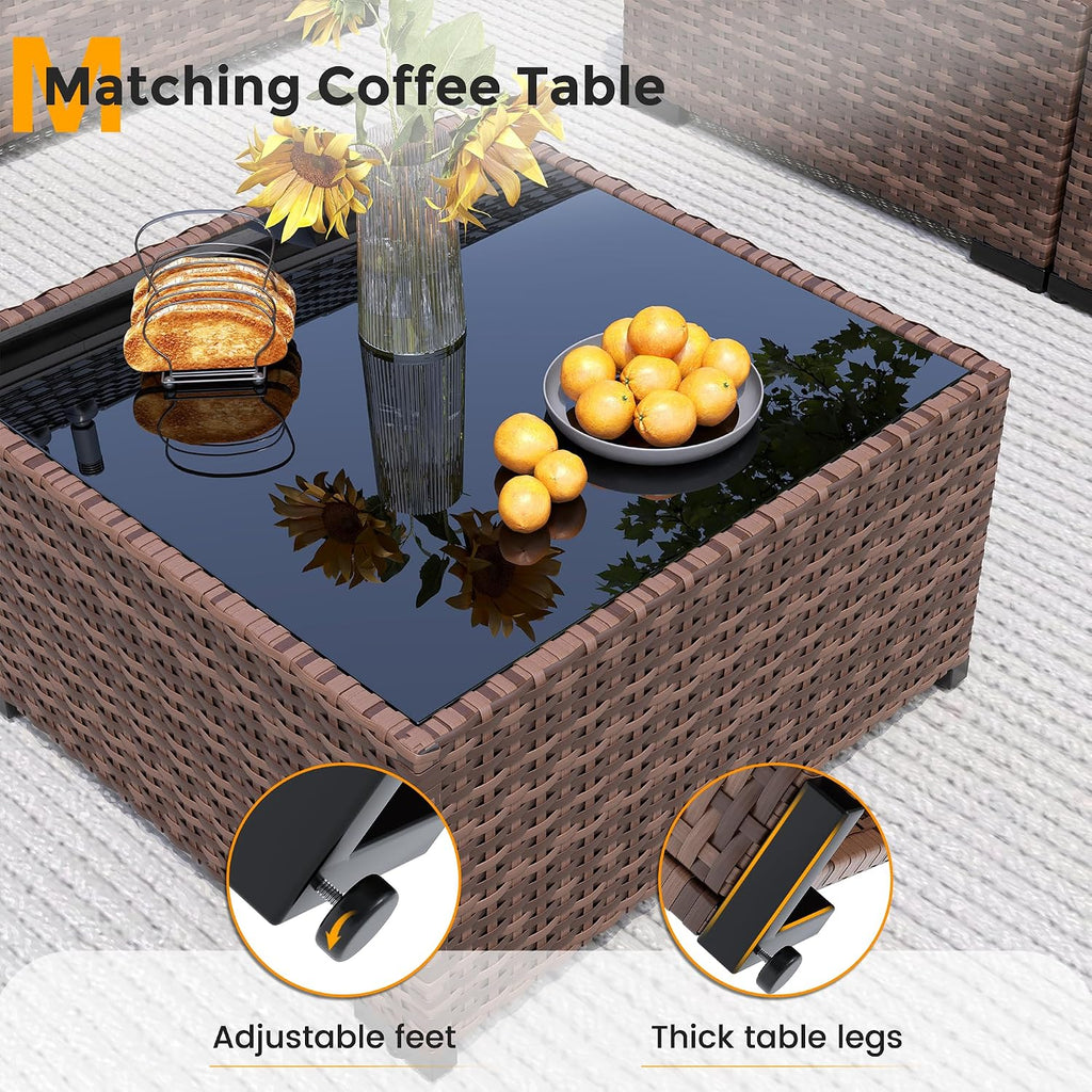 UDPATIO Furniture Set with Fire Pit Table, 8 Piece Sectional Sofas, All-Weather Wicker Conversation for Garden, Backyard, Dark Grey