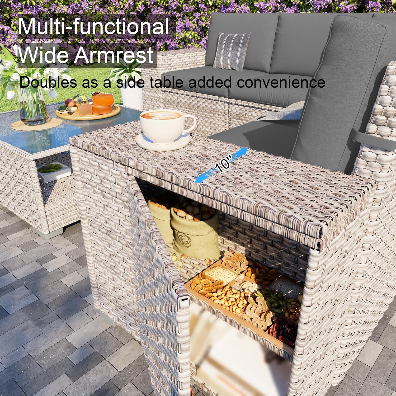 12-Piece Patio Furniture Set, Outdoor Extra Wide Armrest Modular Patio Sofa, Dual-Strand Rattan Wicker, Rust-Resistant Frame, Backyard High Back, Large Seat Furniture for Porch Garden Balcony, Grey
