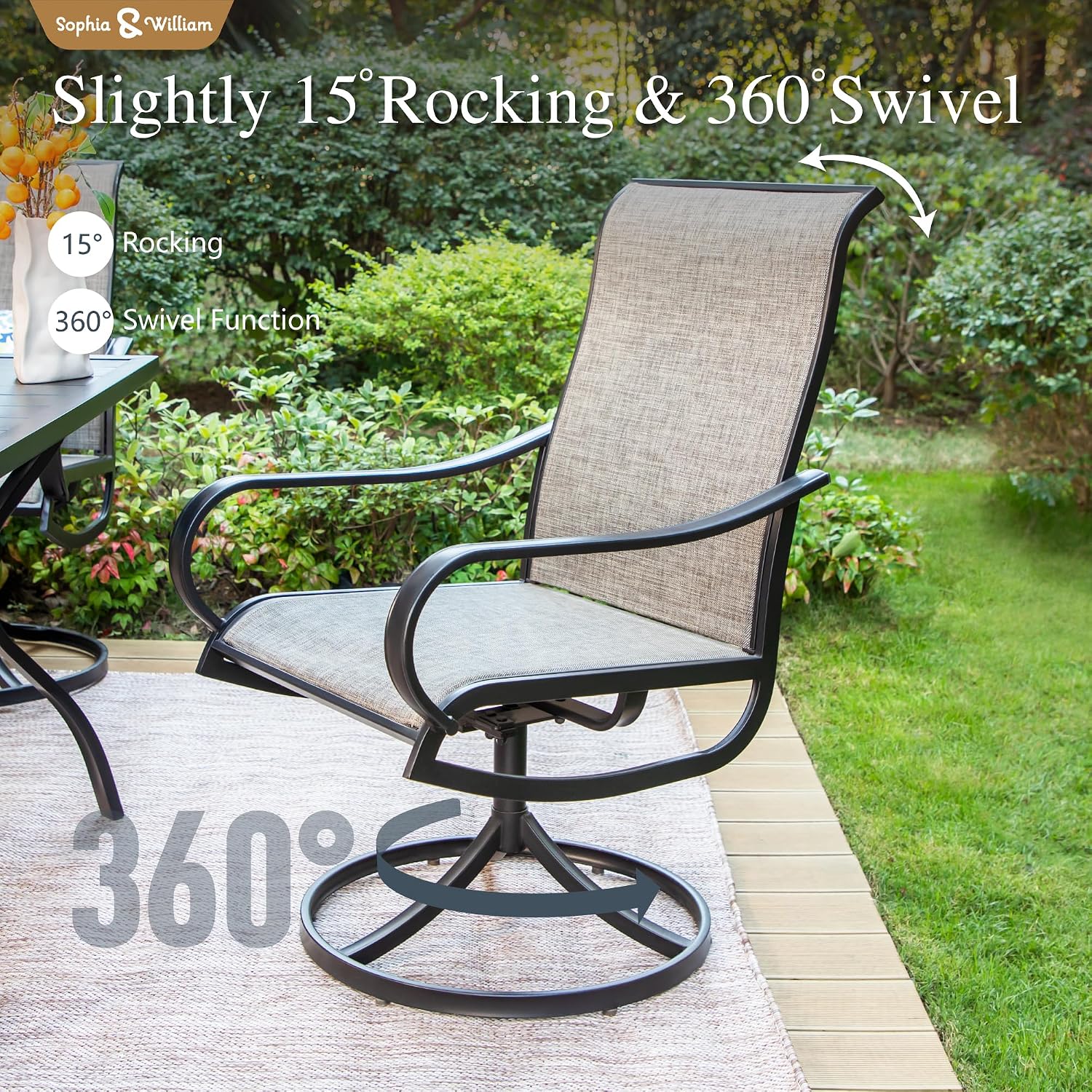 Sophia & William Patio Set with Umbrella 6 Pieces Outdoor Dining Set with 10ft 3 Tier Beige Patio Umbrella Windproof, 4 x Swivel Patio Dining Chairs, Patio Table and Chairs for Garden Backyard