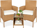 Best Choice Products 3-Piece Outdoor Wicker Conversation Bistro Set, Space Saving Patio Furniture for Garden w/Side Table - Natural/Ivory