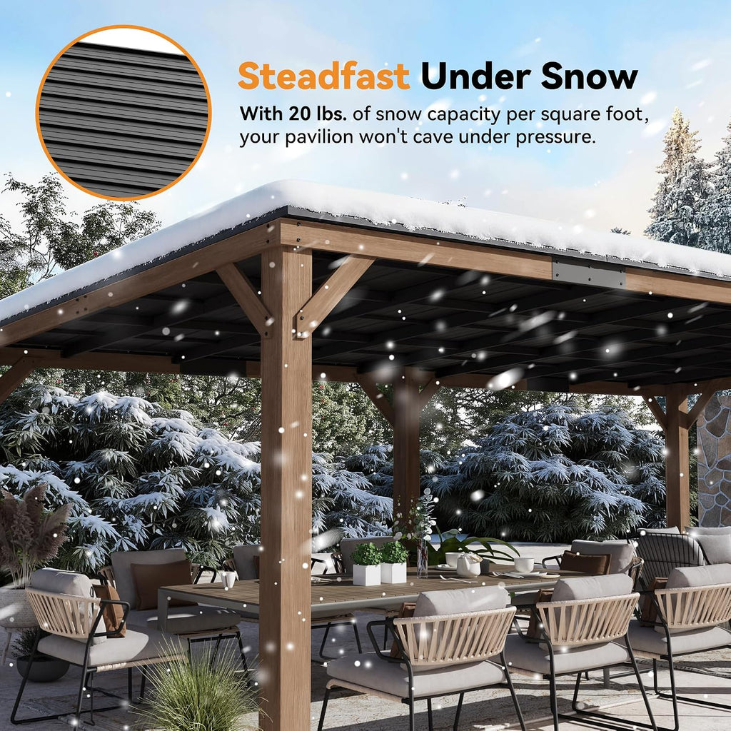 Modern Shade Supreme Cedar Wood Gazebo 12' x 24' with Hardtop Slope Roof, Wood Outdoor Carport Garage with Durable and Rot-Resistant, Supports Snow Loads and High Wind Speeds, Ideal for Backyard
