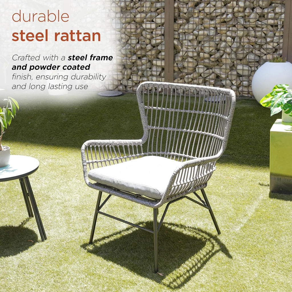Alpine Corporation Patio Furniture 3 Pieces Outdoor Resin Wicker Conversation with Cushions Bistro Set for Patio & Deck, Gray