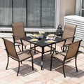 NUU GARDEN 5 Piece Outdoor Dining Set Patio Table and Chairs Set, 4 Textilene Dining Chairs and 1 Iron Patio Table with Umbrella Hole for Garden Patio Backyard, Black and Brown