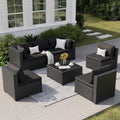Patio Furniture Set, 7-Piece Outdoor Sectional All-Weather Wicker Patio Conversation Set for Backyard, Poolside, Garden, Black