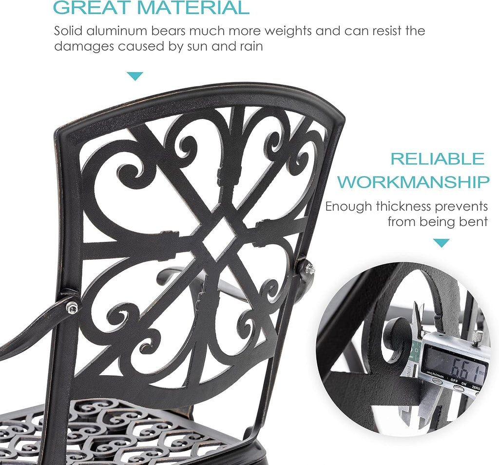 NUU GARDEN 3 Piece Outdoor Bistro Set Cast Aluminum Bistro Table Set Patio Table and Chairs with Umbrella Hole for Backyard, Balcony, Front Porch, Black