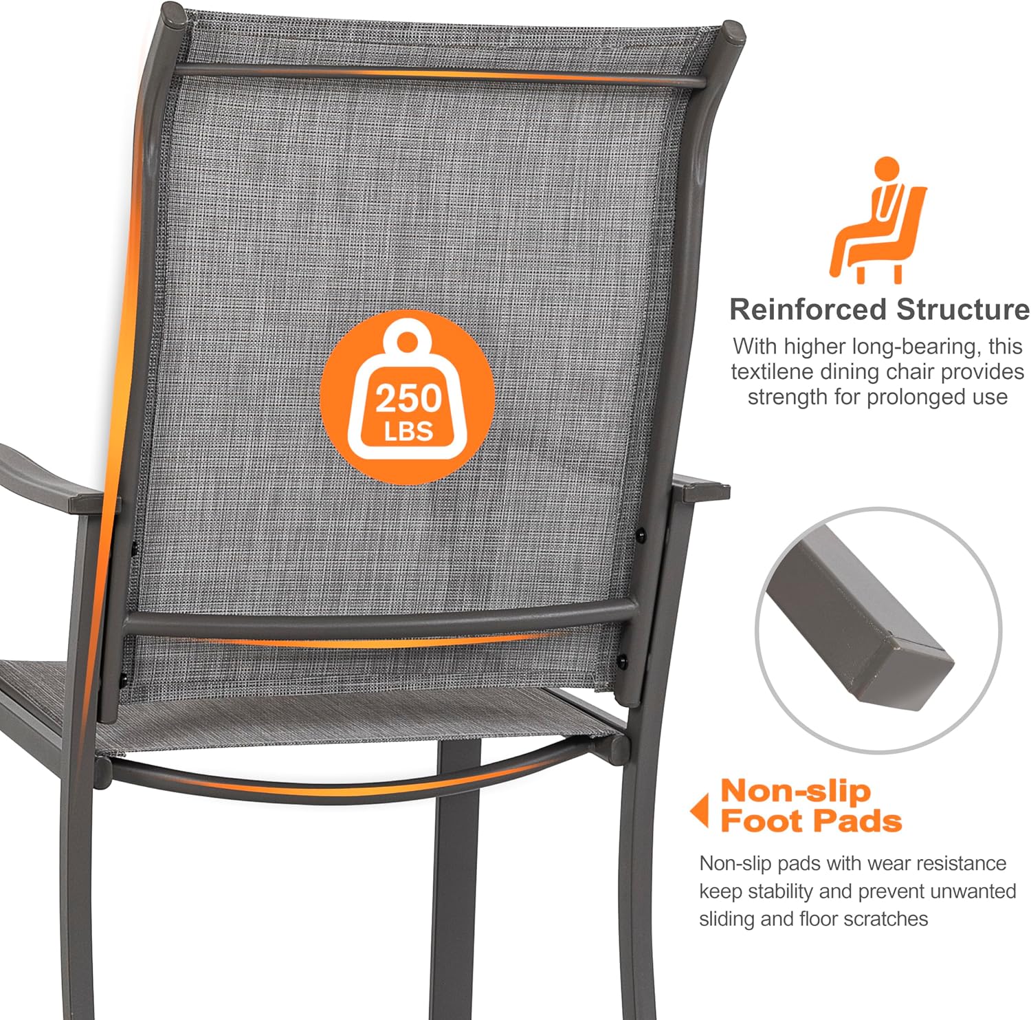 NUU GARDEN Outdoor Patio Dining Set 7 Piece Furniture Set Including 61'x37' Rectangular Outdoor Metal Patio Dining Table and 6 Gray Textilene Chairs for Garden, Patio and Poolside Backyards