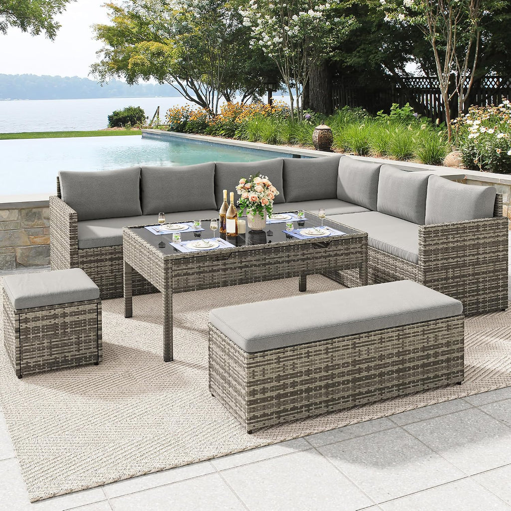 YITAHOME 9 Piece Patio Furniture Set, All-Weather Wicker Outdoor Sectional Sofa with Lift-Top Coffee Table & Ottoman, Patio Conversation Set for Deck, Backyard, Porch - Gray Gradient