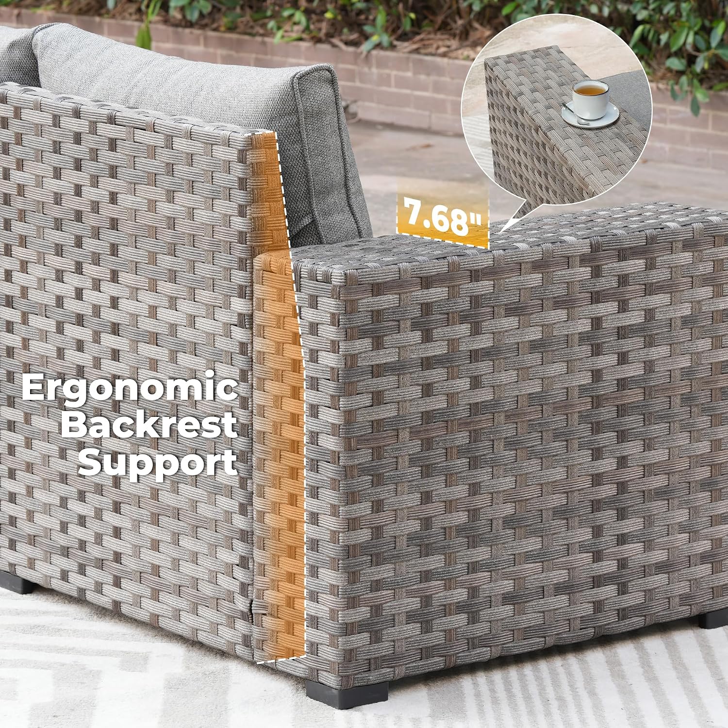 ovios 9 Pieces Patio Furniture Set, Outdoor Wicker Sectional Sofa with 42' Firepit Table Swivel Chair, Modern Modular Deep Seat Rattan Couch Conversation Sets, Dark Grey