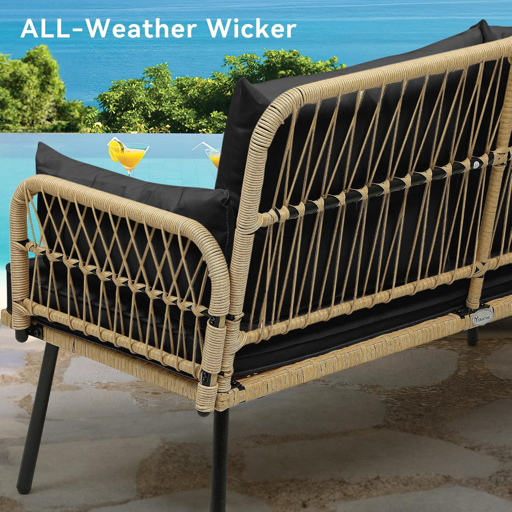 YITAHOME Patio Furniture Wicker Outdoor Loveseat, All-Weather Rattan Conversation for Backyard, Balcony and Deck with Soft Cushions (Light Brown+Black)
