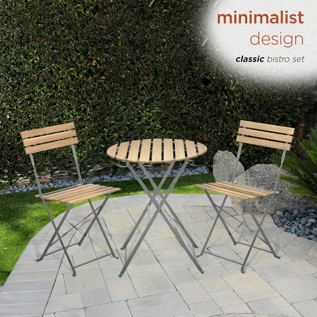 Alpine Corporation 3-Piece Wood Slat and Metal Bistro Set