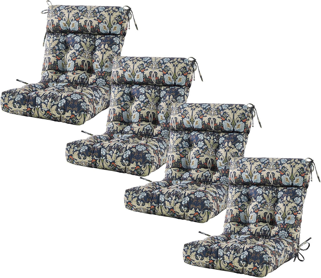 ARTPLAN Outdoor Chair Cushion,Tufted Adirondack Patio Chair Cushion,Wicker High Back Outdoor Seat Cushion,Set of 4,44' L x 21' W x 4' H (4 Pack),Floral