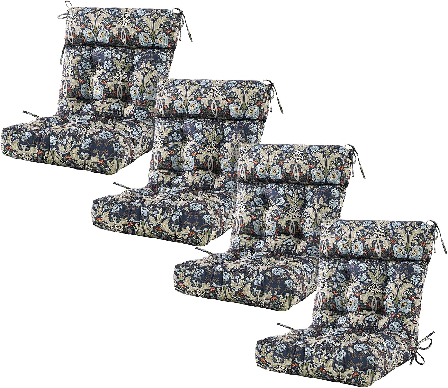 ARTPLAN Outdoor Chair Cushion,Tufted Adirondack Patio Chair Cushion,Wicker High Back Outdoor Seat Cushion,Set of 4,44' L x 21' W x 4' H (4 Pack),Floral