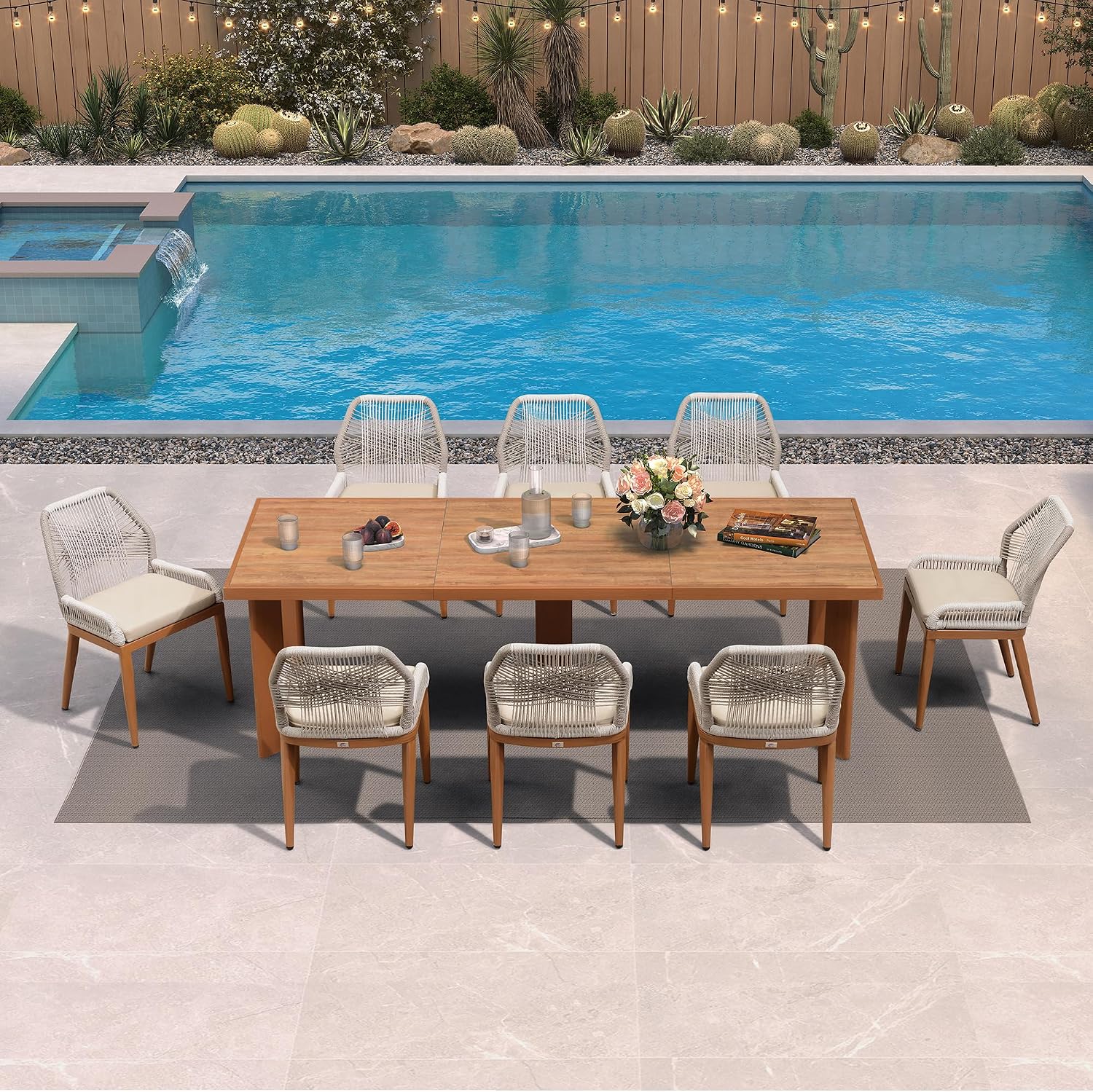 PURPLE LEAF 9 Pieces Dining Set Patio Metal Rectangular Table and Wicker Rattan Chairs for Outside Porch Garden Kitchen Modern Outdoor Furniture Sets