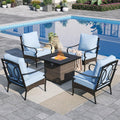 Sophia & William Patio Furniture Set with Fire Pit Table, 5 PCS Metal Outdoor Conversation Set Sofa Couch with Fire Pit Table, 4 Sofa Chairs for Outdoor Seating,Backyard,Porch(Blue)