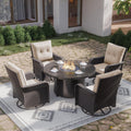 Kurapika 5 Pieces Patio Furniture Set, Rattan Wicker Outdoor Conversation Sets, 4 Woven Rattan Swivel Chairs w/48in Propane Fire Pit Table and Thickened Cushions, Sand