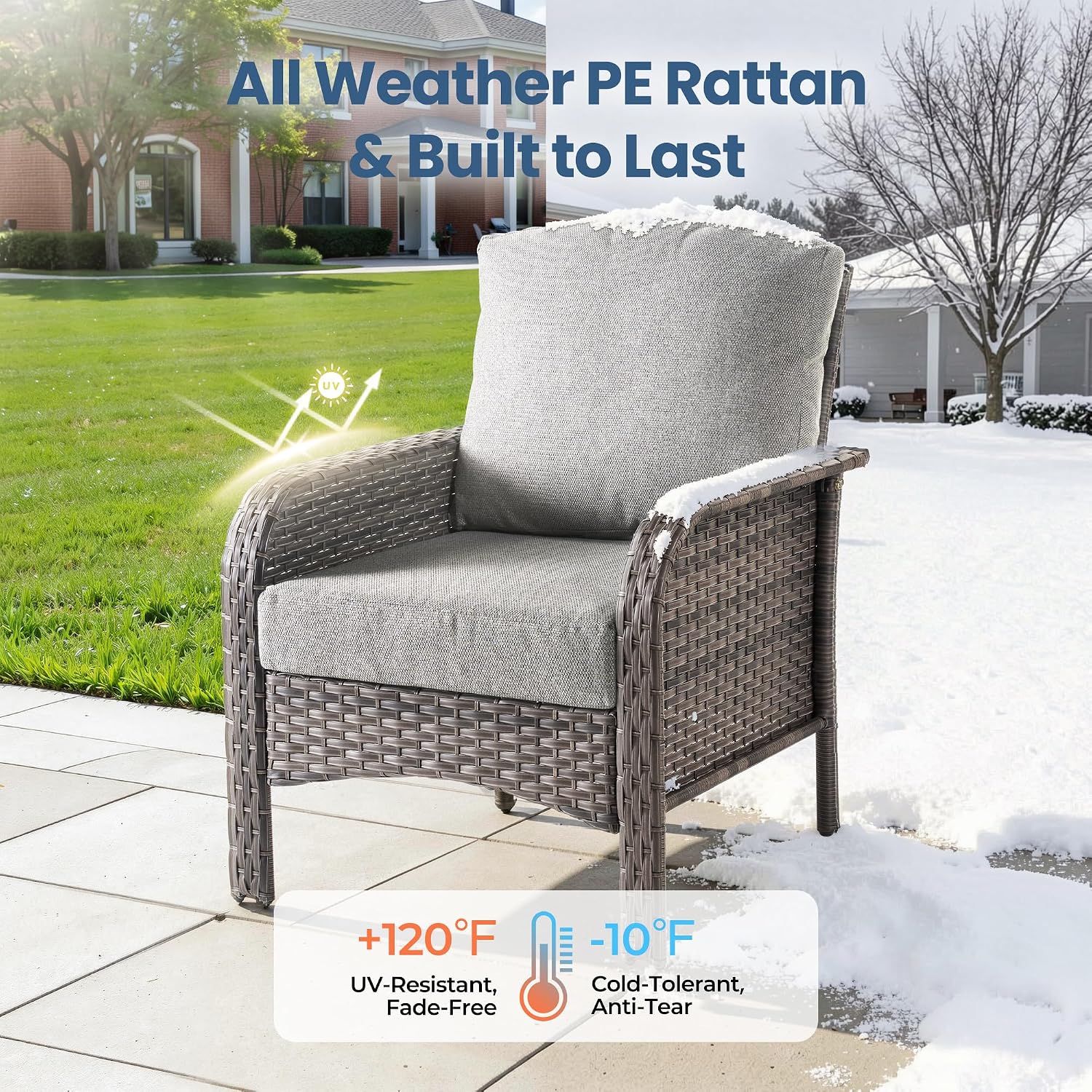 Wicker Patio Furniture Set High Back Loveseat Sofa Couch Armchair Coffee Table, All Weather Rattan 4 Pieces Outdoor Conversation Sets for Patio Porch Deck Backyard Poolside, Dark Gray
