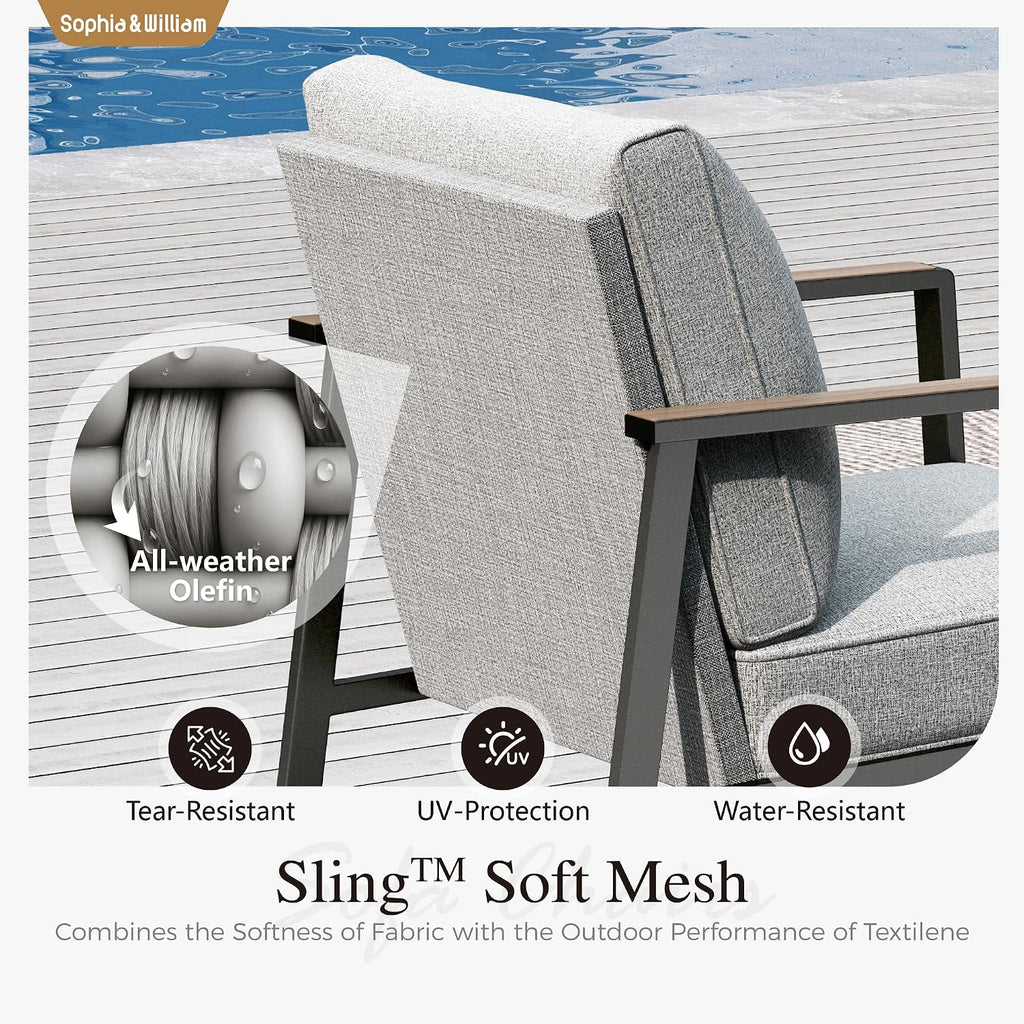 Sophia & William Modern Patio Furniture Set Outdoor Conversation Set 6pcs Heavy Duty with Soft Cotton-Filled Textilene Fabric for 5, Adjustable Coffee Table for Pool Garden Backyard