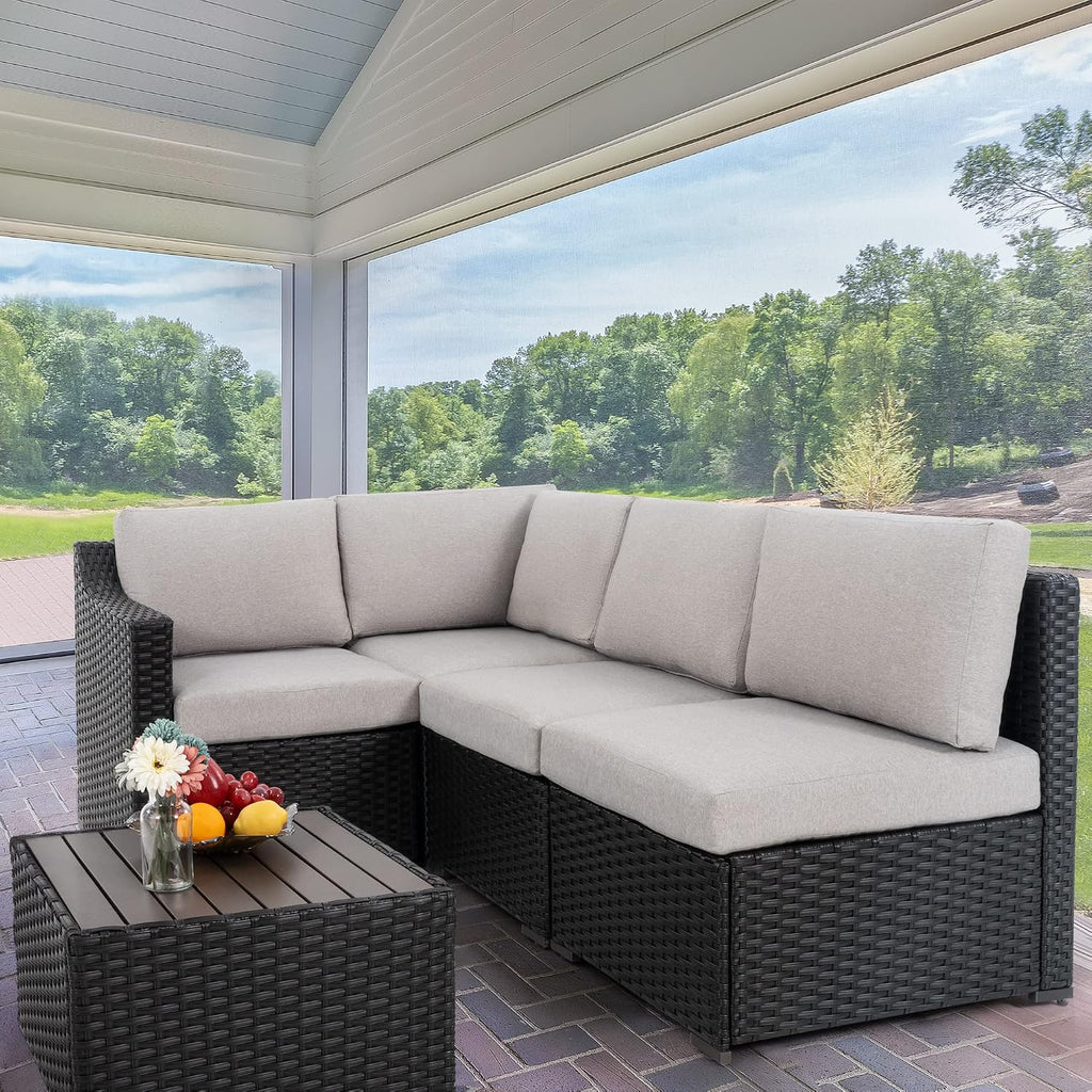 HAPPATIO 5 Piece Patio Conversation Set,All-Weather Patio Furniture Set,Outside Patio Furniture,4 Piece Outdoor sectional,PE Rattan Wicker Outdoor Sectional Sofa.(Brown/Grey)