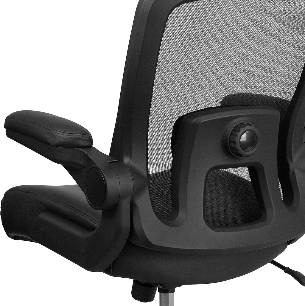 Flash Furniture Big & Tall Swivel Office and Gaming Chair with LeatherSoft Seat, Mesh Office Chair with Flip-Up Armrests and Adjustable Height, Black