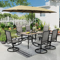 Sophia & William Patio Set with Umbrella Patio Dining Set for 6 with 13ft Rectangle Patio Umbrella Beige, 6 x Patio Chairs Brown, 1 Wood Like Outdoor Dining Table with Umbrella Hole for Lawn Garden