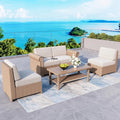 Patio Furniture Set 5 Piece, Wicker Rattan Sectional Sofa Couch with 5.5' Thick Waterproof Cushions and Coffee Table, All weather Modular Outdoor Conversation Set for Lawn Backyard and Deck, Beige