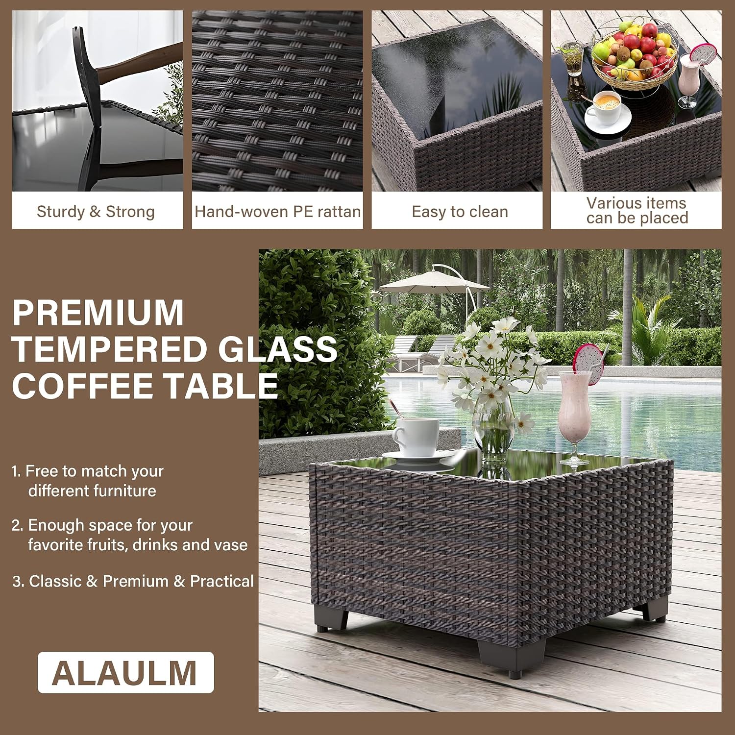 ALAULM 10 Pieces Patio Furniture Set with Propane Fire Pit Table Outdoor Sectional Sofa Sets Patio Furniture 43' Gas Fire Pit Brown PE Rattan Patio Conversation Set w/8 Seat Cushions (Grey)