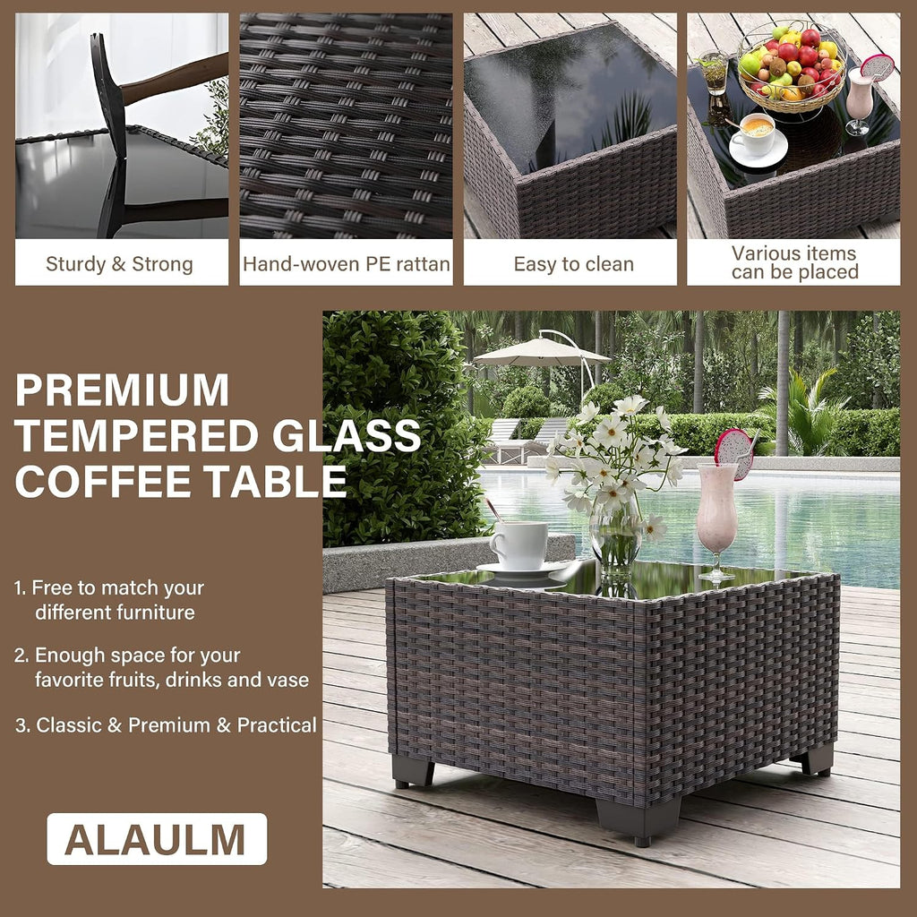 ALAULM 7 Pieces Patio Furniture Set with Fire Pit Table 55000BTU, Oversized Seat/Armrest and High Back Wicker Conversation Set with Thick Cushion for Backyard, Garden, Black