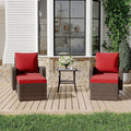 HOMREST 5 Piece Outdoor Patio Furniture Set-Wicker Swivel Chairs Set of 2 w/ 2 Ottoman, Coffee Table & Cushions Small Patio Furniture Set for Garden, Balcony (Wine Red)