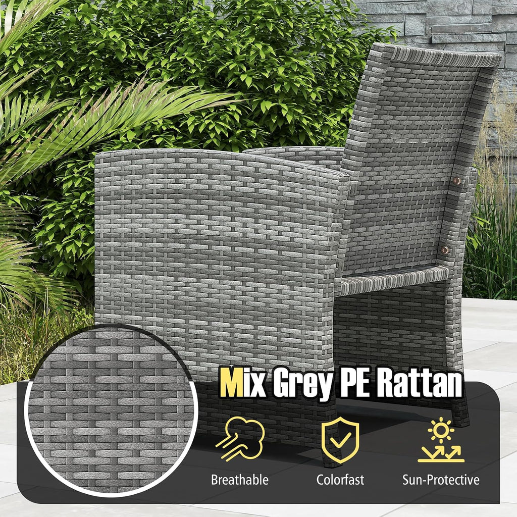 Tangkula 3 Pieces Patio Furniture Set, PE Rattan Outdoor Chairs with Tempered Glass Coffee Table & Soft Seat Cushions, Patio Bistro Set, Outdoor Conversation Set for Porch, Backyard Poolside (White)