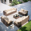 Aoxun Patio Furniture Set, 11 Piece Outdoor Sectional Sofas with Waterprool Cover, 10 Seats Wicker Rattan Outdoor Furniture Patio Conversation Set for Backyard, Garden (Brown Rattan Begin Cushions)