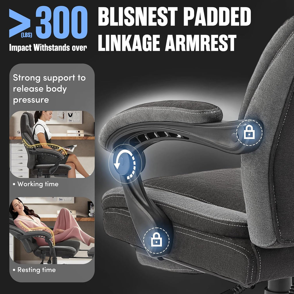 Massage Office Chair with Footrest,6-Point Vibration and Heat Executive Office Chairs,Ergonomic Desk Chair for Heavy People,500LBS Big and Tall Fabric Office Chair,Reclining Managerial Chair,Blackgrey