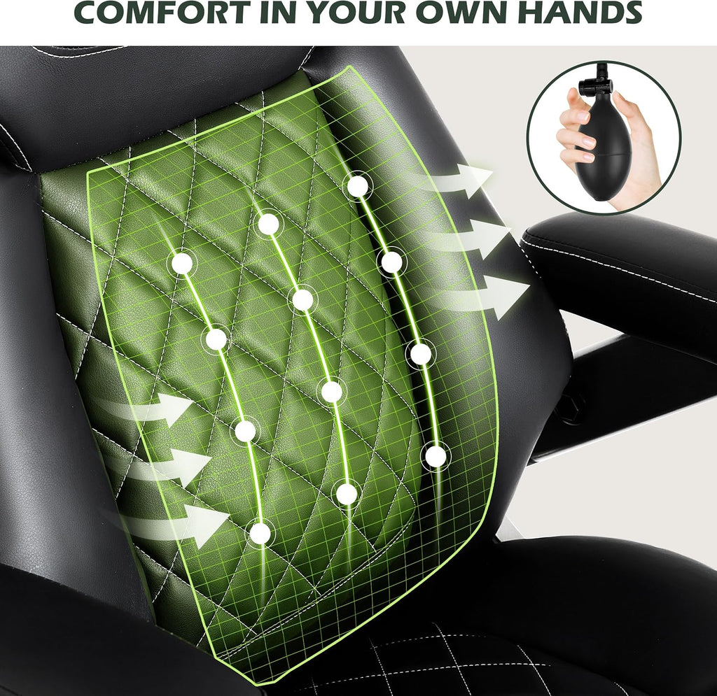 Large Big and Tall Office Chair 650lbs with Thick Spring Cushion, 5D Flip Arm Ergonomic Executive Office Chair Adjustable Lumbar Airbag&Extra Wide, Comfy Padded Heavy Duty Game Chair Dual Rubber Wheel