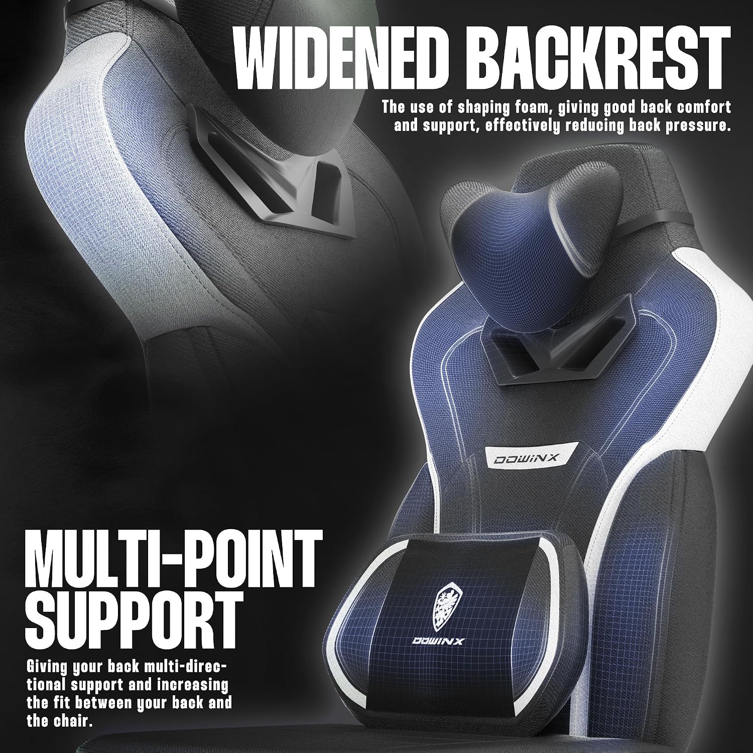 Dowinx Gaming Chair with Footrest, Fabric Gamer Chair for Adults, Computer Chair with Massage for Heavy People Fabric,Black