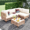 Outdoor Patio Furniture Set, Wicker Outdoor Sectional Set, Boho Patio Conversation Sectional Sofa with Large Tempered Glass Coffee Table and Waterproof Cushion (Large Size 5-Piece Patio Furniture)