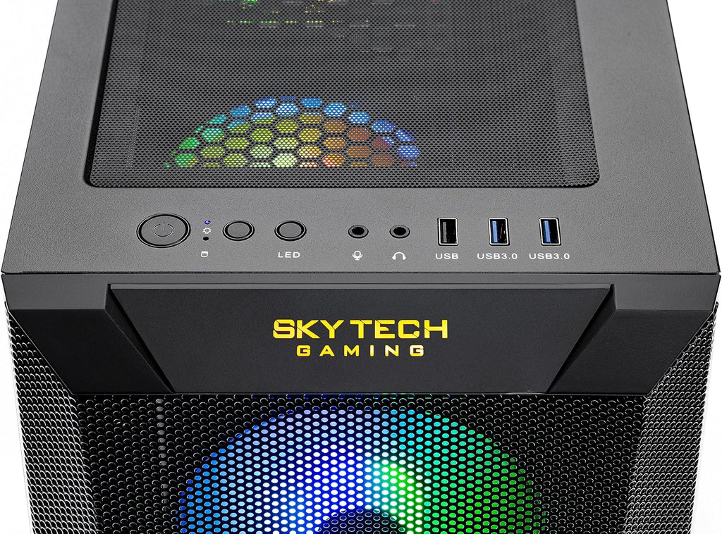 Skytech Gaming Chronos Gaming PC, Ryzen 7 7700X 4.5 GHz, RTX 4070, 1TB NVME, 32GB DDR5 RAM RGB, 650W Gold PSU Wi-Fi, Win 11 Home, RGB-Keyboard and RGB-Mouse Included