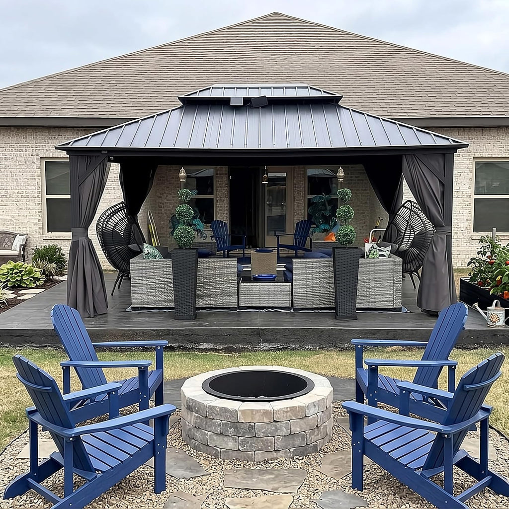 PURPLE LEAF 12' X 16' Permanent Hardtop Gazebo Outdoor Aluminum Gazebo with Heavy Duty Galvanized Steel Double Roof for Patio Lawn Garden Aluminum with Netting and Curtains Grey