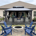 PURPLE LEAF 12' X 16' Permanent Hardtop Gazebo Outdoor Aluminum Gazebo with Heavy Duty Galvanized Steel Double Roof for Patio Lawn Garden Aluminum with Netting and Curtains Grey