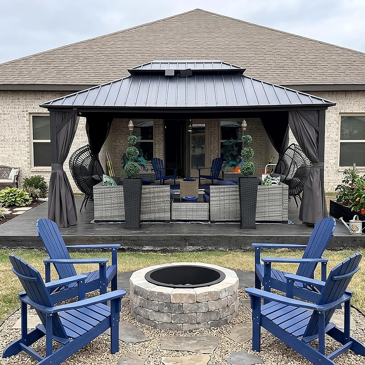 PURPLE LEAF 12' X 16' Permanent Hardtop Gazebo Outdoor Aluminum Gazebo with Heavy Duty Galvanized Steel Double Roof for Patio Lawn Garden Aluminum with Netting and Curtains Grey