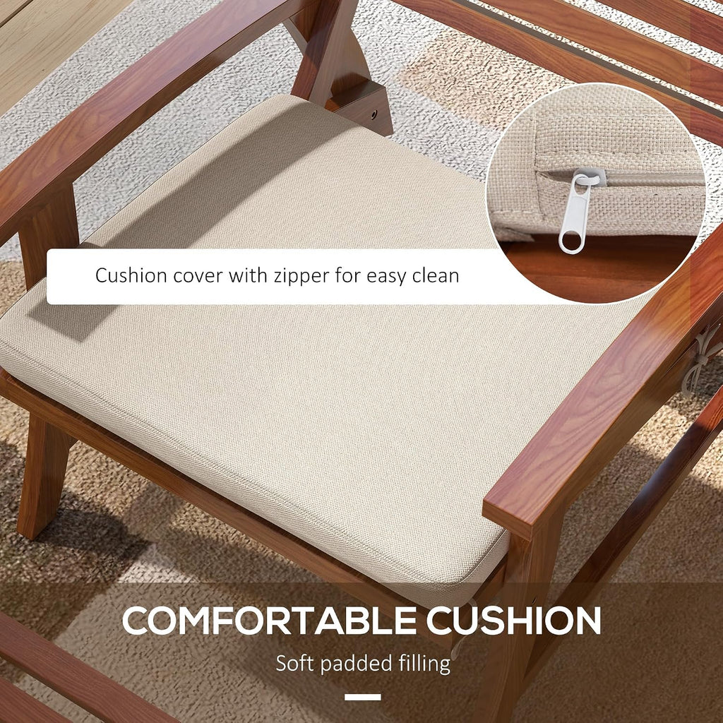 Outsunny 4 Piece Patio Furniture Set, 2 Chairs with Footstools, Outdoor Chair Set for 2 with Slatted Acacia Wood Seat and Backrest, Cushions and Ottomans, Cream White