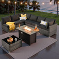 ovios Outdoor 8 Piece Patio Furniture Set with Fire Pit Table,Conversation Sectional Wicker Couch with Coffee Table,Modern Outside Sofa for Balcony Backyard, Black