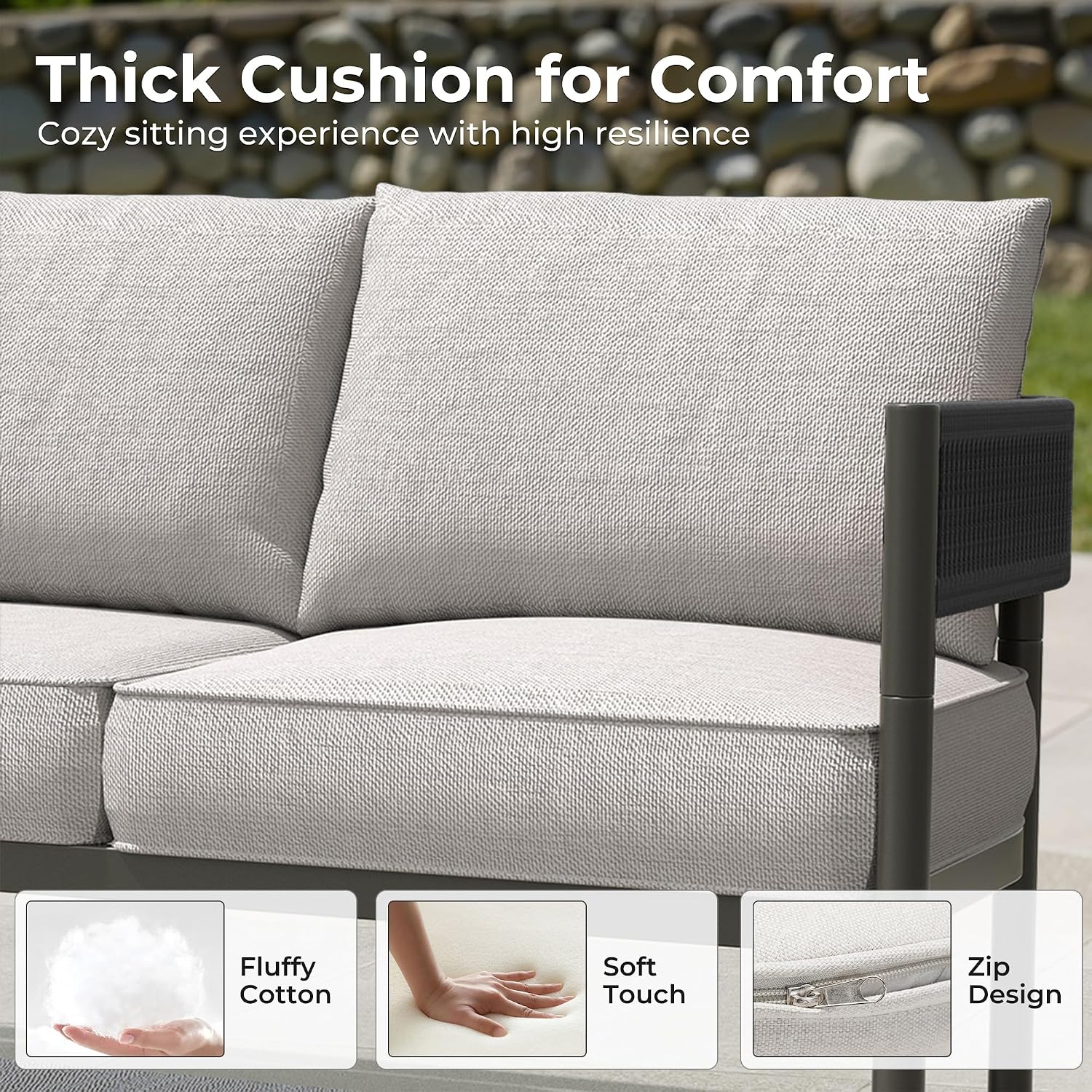 Grand patio 5-Piece Outdoor Furniture Set, 4 Seats Wicker Sofa Conversation Set with Thick Cushions and Coffee Table, for Backyard, Balcony, Garden (Beige)